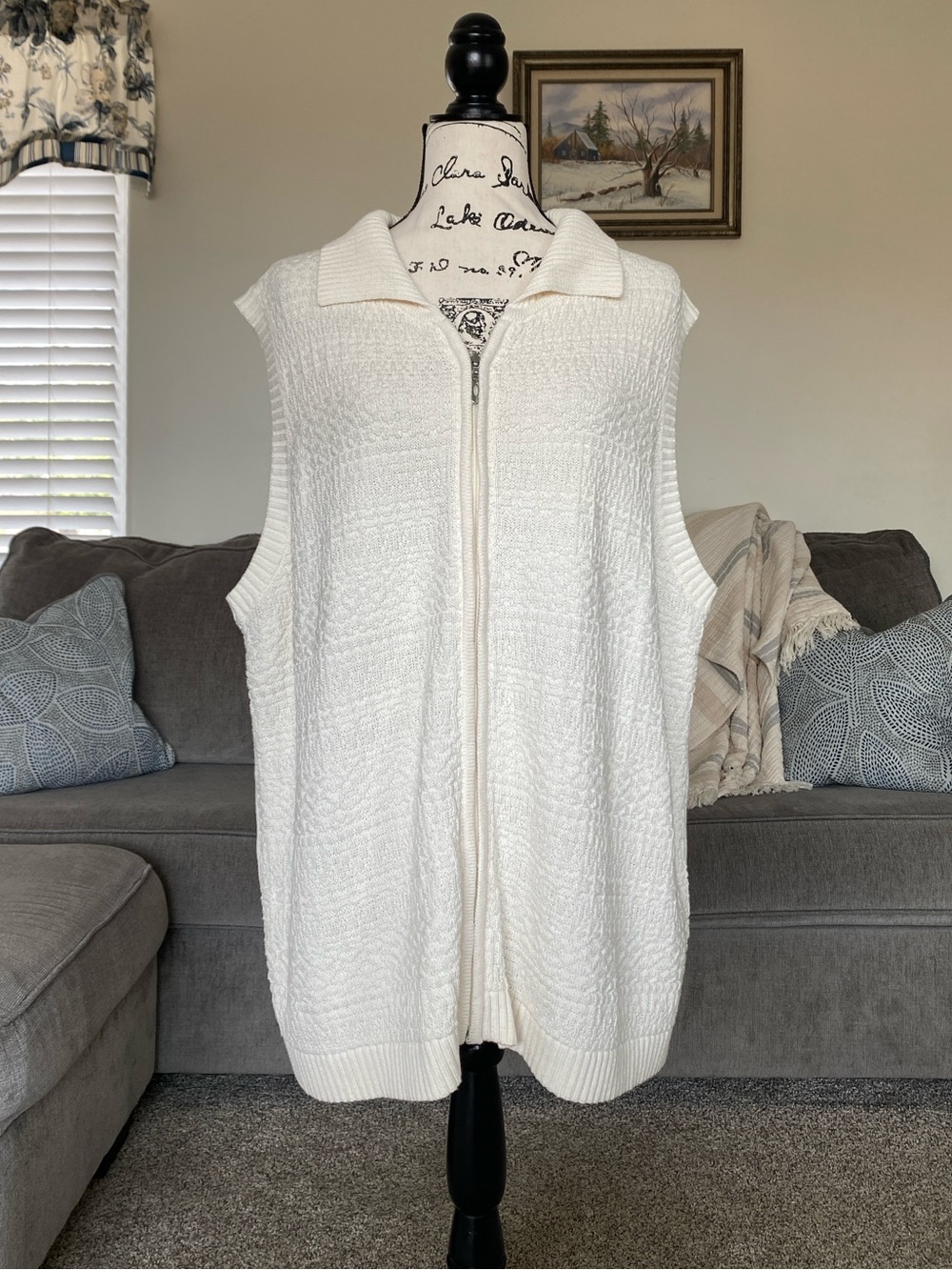 CJ Banks Cream Zip-Front Sleeveless Sweater Vest